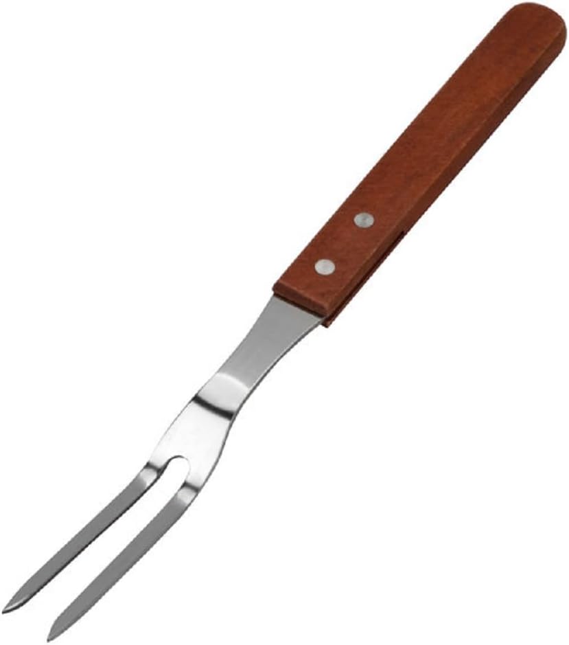 2-Prong Stainless Steel Square Pot Fork with Long Wooden Riveted Handle- Stainless Steel Kitchen Meat Fork Serving Grill BBQ Chef Turning Barbecue