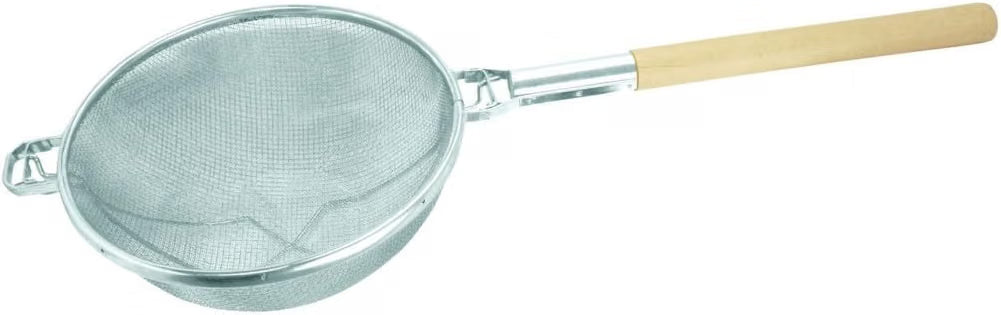 Reinforced Fine Double Mesh Strainer Nickel Plated Wire Frame & Support Handle Length- Kitchen Sieve Sifters Strainers for Sauces Gravies Tea Rice Oil Noodles and Fruits