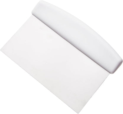 6" x 4" Dough Scraper Stainless Steel with White Plastic Handle - Dough Cutter Dough Pastry Scraper Cutter Chopper for Baking Multipurpose Food Scraper for Dough and Bread