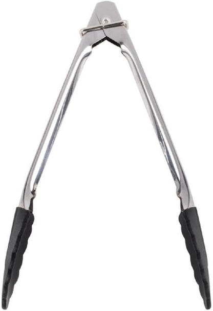 Stainless Steel Utility Tong with Silicone Tips Handles - Non-Slip Silicone Sliding Locking Ring Cooking Tongs Kitchen Tongs Metal BBQ Tongs Perfect for Home and Restaurants