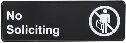 9" x 3" No Soliciting Sign with Easy Peel Self-Adhesive White on Black Color Set of 2- Door Sign Waterproof Self Adhesive Store Signs Indoor/Outdoor Warning Marker Home Business Use