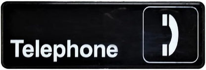 9" x 3" Telephone Sign with Easy Peel Self-Adhesive White on Black Color Set of 2- Door Sign Waterproof Self Adhesive Store Signs Indoor/Outdoor Warning Marker Home Business Use