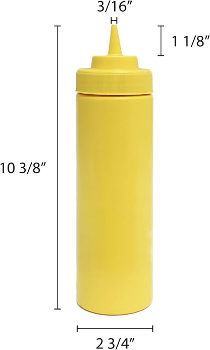 Set of 6 Squeeze Condiment Wide Mouth Dispensing Bottles - Plastic Squeeze Bottle for Sauces Spreads Ketchup Mustard Mayo Hot sauces and Olive oil