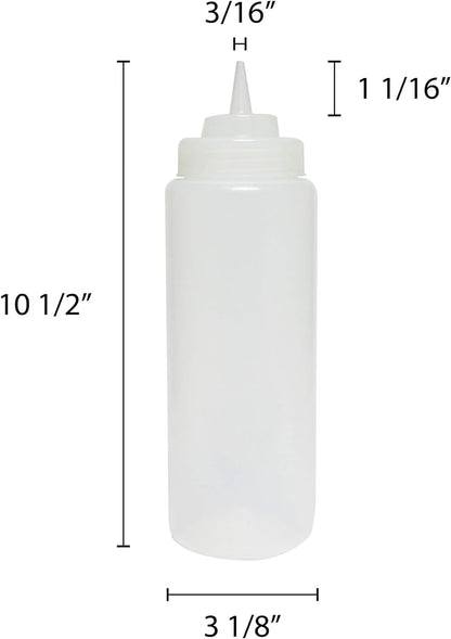 Set of 12 Squeeze Condiment Wide Mouth Dispensing Bottles 32 oz Clear- Plastic Squeeze Bottle For Sauces Spreads Ketchup Mustard Mayo