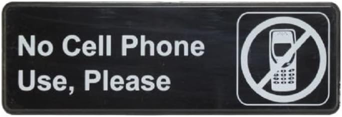 9" x 3" No Cell Phone Use Sign with Easy Peel Self-Adhesive White on Black Color Set of 2- Door Sign Waterproof Self Adhesive Store Signs Indoor/Outdoor Warning Marker Home Business Use