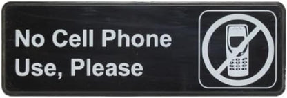 9" x 3" No Cell Phone Use Sign with Easy Peel Self-Adhesive White on Black Color Set of 2- Door Sign Waterproof Self Adhesive Store Signs Indoor/Outdoor Warning Marker Home Business Use