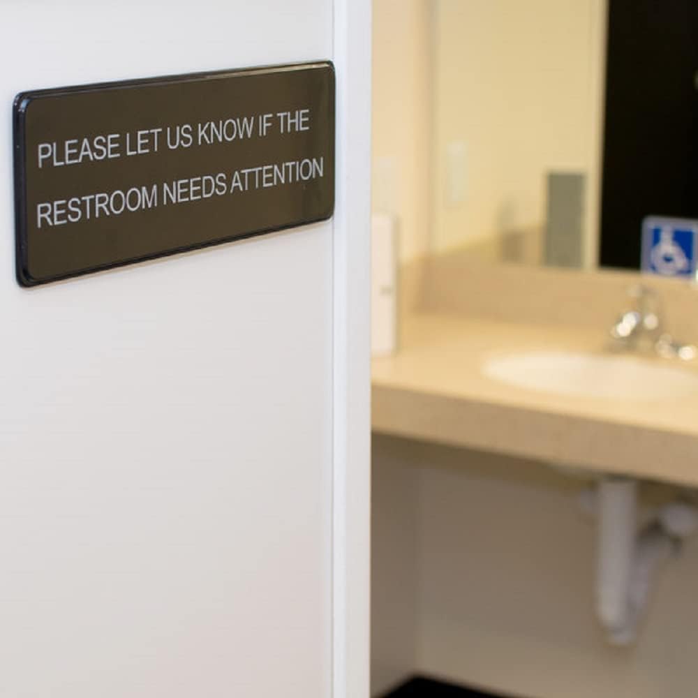 9" x 3" Please Let Us Know If the Restroom Needs Attention Sign with Easy Peel Self-Adhesive White on Black Color Set of 2- Door Sign Waterproof Self Adhesive Store Signs Indoor/Outdoor Warning Marker Home Business Use