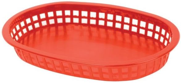 10-3/4" Oblong Fast Food Basket Plastic Set of 12- Fry Fast Food Reusable Foodservice Restaurant Diner Tray Plates Restaurant Deli Serving Chicken Burgers Sandwiches & Fries