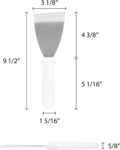 3-Inch Stainless Steel Blade Pan Scraper with White Plastic Handle- Flat Top Griddle Accessories Hamburger Pancake Spatula Flipper Grill Scraper Utensil for Home Kitchen Restaurants