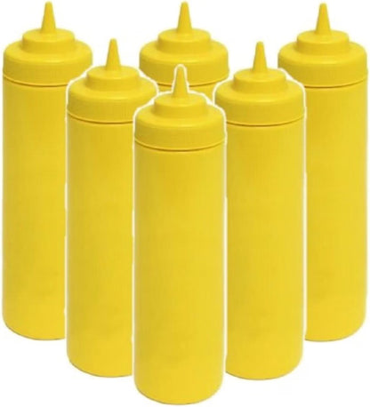 Set of 6 Squeeze Condiment Wide Mouth Dispensing Bottles - Plastic Squeeze Bottle for Sauces Spreads Ketchup Mustard Mayo Hot sauces and Olive oil