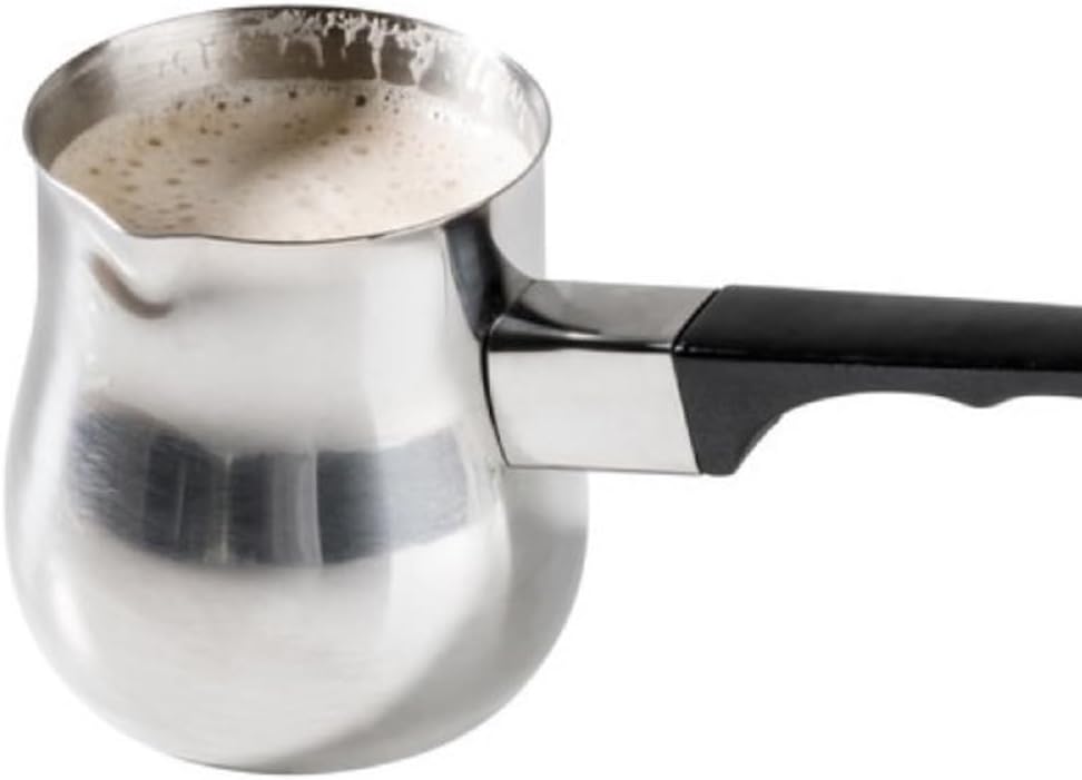 Stainless Steel Turkish Coffee Decanter with Black Easy-Grip Handle Set of 2- Turkish Coffee Maker Chai Pot Arabic Coffee Pot Briki Greek Coffee Pot Greek Briki Cezve Ibrik