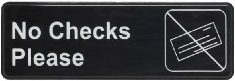 9" x 3" No Checks Please Sign with Easy Peel Self-Adhesive Red on White Color Set of 2- Door Sign Waterproof Self Adhesive Store Signs Indoor/Outdoor Warning Marker Home Business Use