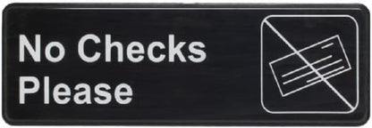 9" x 3" No Checks Please Sign with Easy Peel Self-Adhesive Red on White Color Set of 2- Door Sign Waterproof Self Adhesive Store Signs Indoor/Outdoor Warning Marker Home Business Use