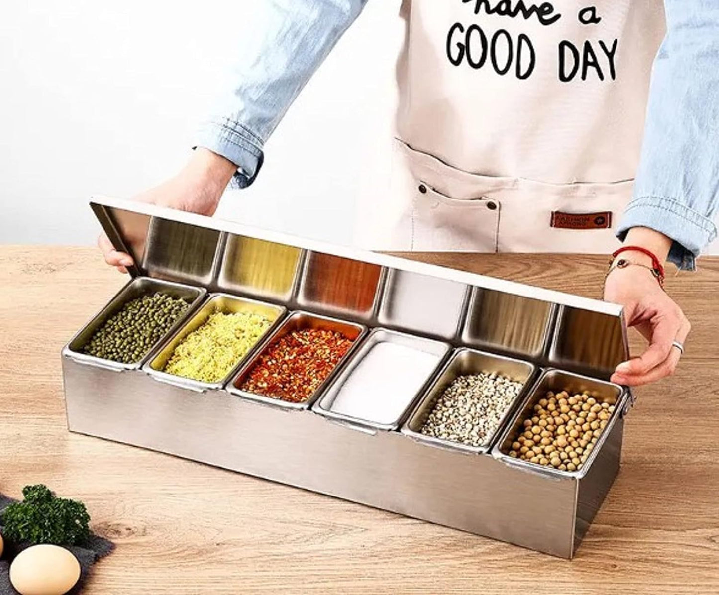 Stainless Steel Condiment Bar (Open Bottom) - Condiment Dispenser Serving Container Garnish Tray Bar Caddy Condiment Server Caddy Garnish Holder for Home Work Restaurant