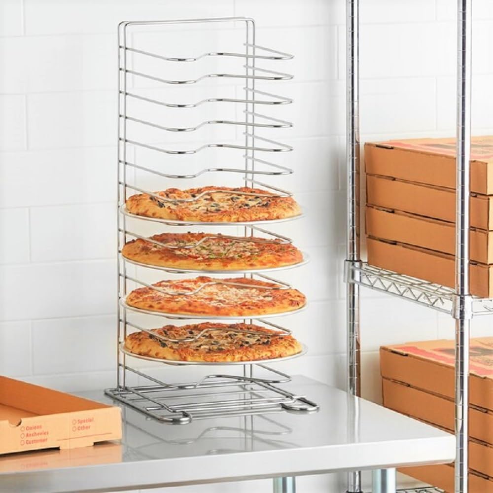 15 Tier Pizza Pan Rack Chrome Plated - Pizza Pan Rack Holder Safe Sturdy 15- Slot Pizza Pan Rack for Pizza Pan Pizza Trays Pizza Screens for Home Kitchen Restaurant Catering