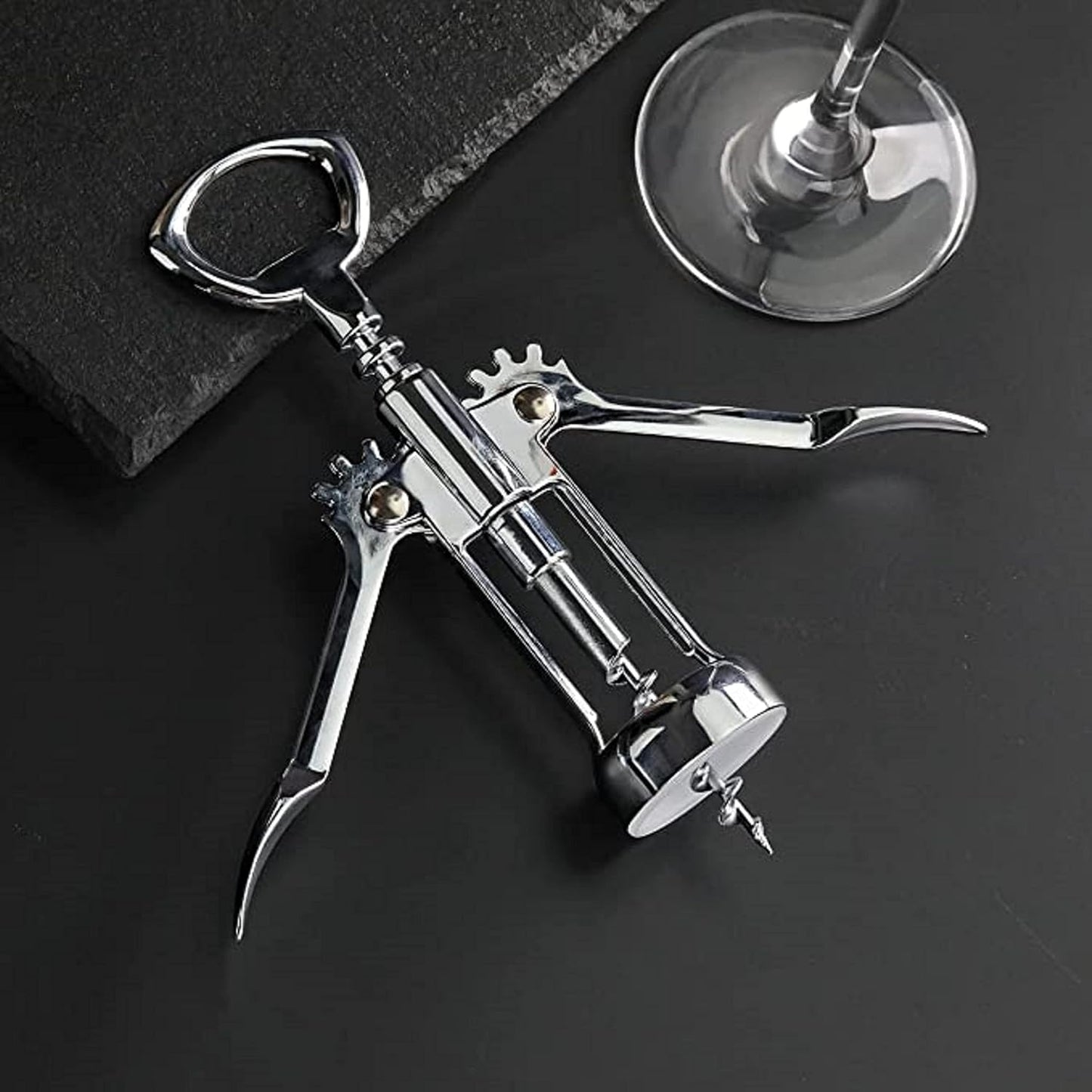 6-1/2" Heavy-Duty Wing Corkscrew Opener Chrome Plated Iron - Wine Opener Perfect Corkscrew to Open Wine & Beer Bottles Great Bottle Opener For Bartenders Restaurants Home