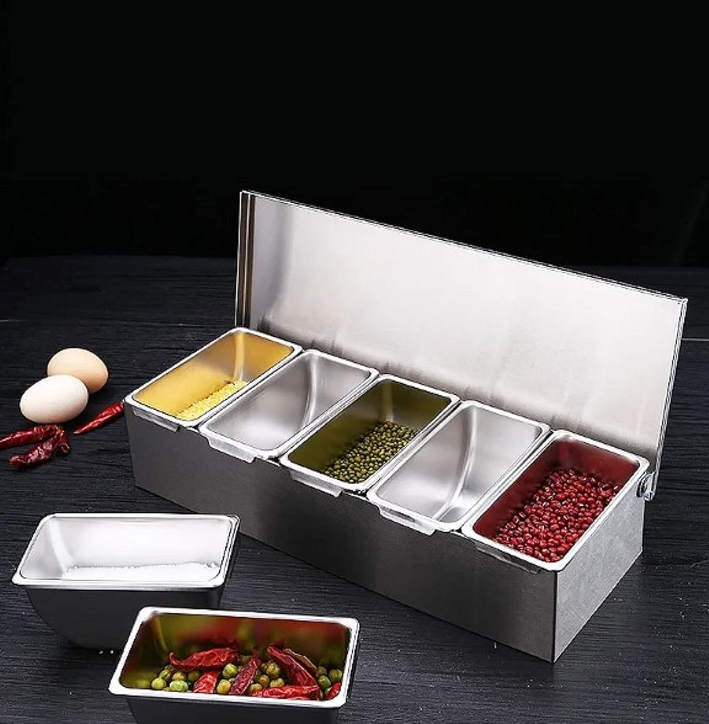 Stainless Steel Condiment Bar (Open Bottom) - Condiment Dispenser Serving Container Garnish Tray Bar Caddy Condiment Server Caddy Garnish Holder for Home Work Restaurant