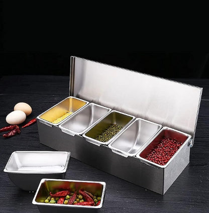 Stainless Steel Condiment Bar (Open Bottom) - Condiment Dispenser Serving Container Garnish Tray Bar Caddy Condiment Server Caddy Garnish Holder for Home Work Restaurant
