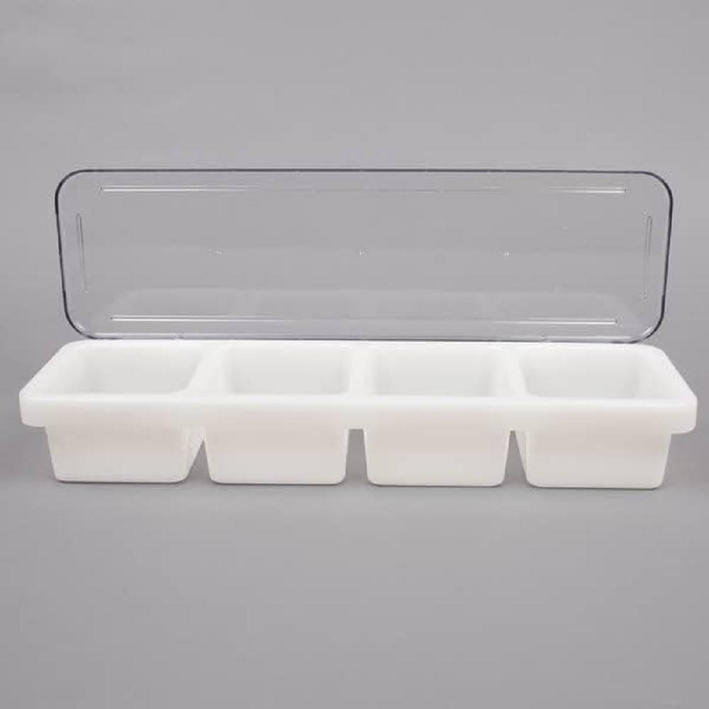 4 Compartment Bar Caddie with Clear Cover 18" x 5" x 3” - Condiment Dispenser Serving Container Garnish Tray Bar Caddy Condiment Server Caddy Garnish Holder for Home Work Restaurant