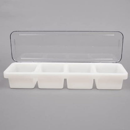 4 Compartment Bar Caddie with Clear Cover 18" x 5" x 3” - Condiment Dispenser Serving Container Garnish Tray Bar Caddy Condiment Server Caddy Garnish Holder for Home Work Restaurant