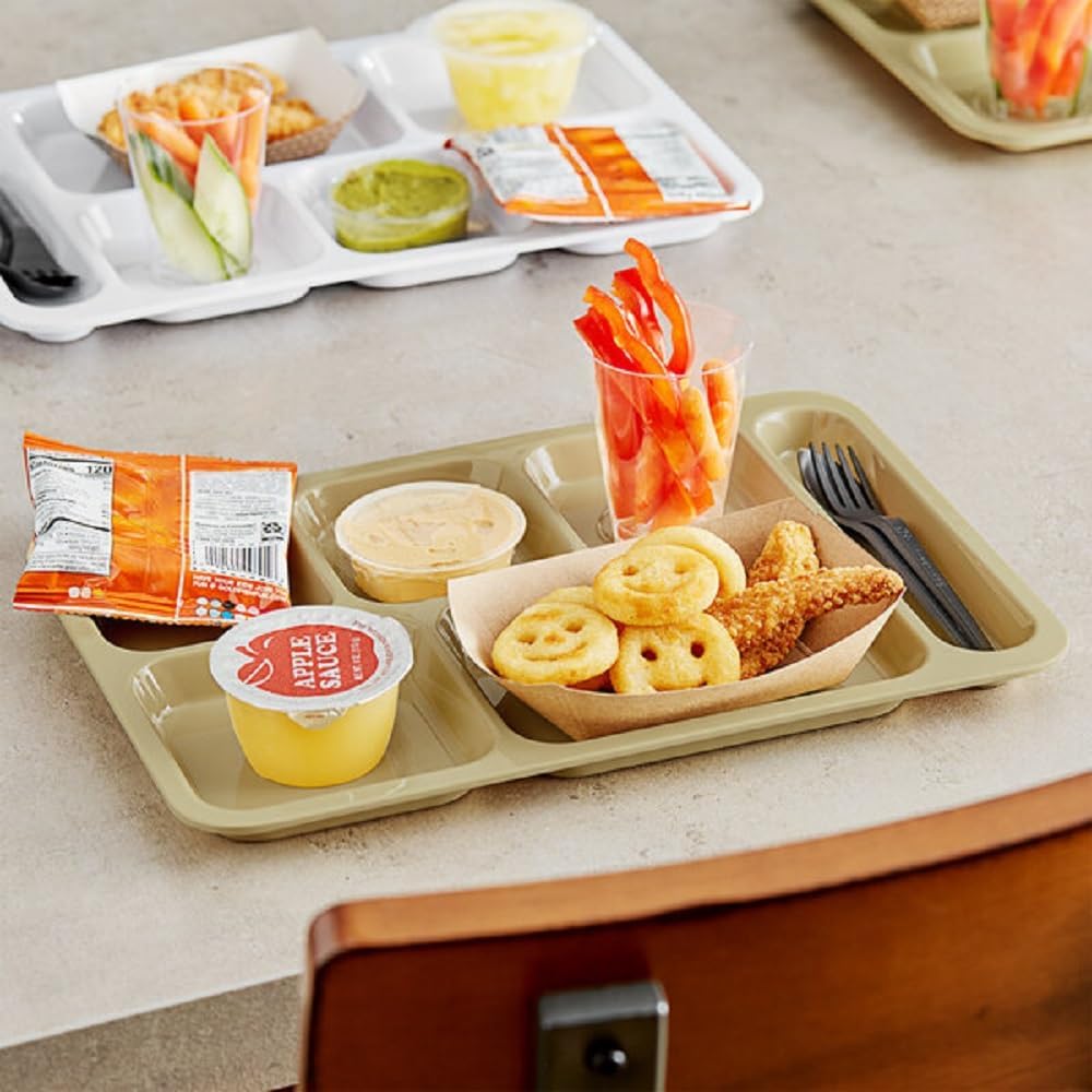 14-1/2" x 10" 6 Compartment Tray Sand Color Melamine Set of 12 - Dishwasher Safe Break-Resistant Serving Platter Dinner Plates Portion Plates for Dinner Home Restaurants