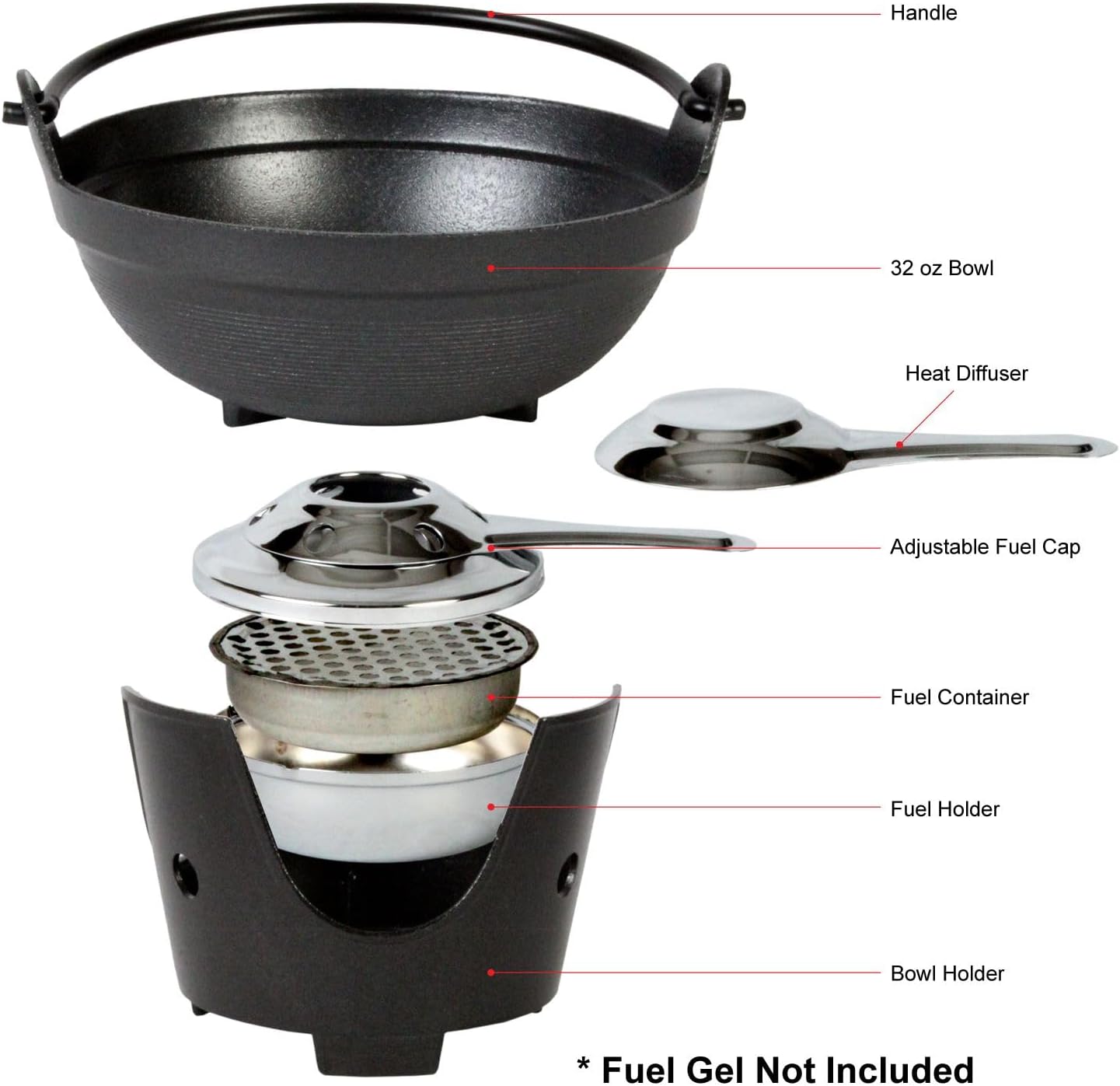 32 oz Shabu-Shabu Bowl with Fuel holder Aluminum Alloy with Non-Stick Coating - Japanese Style Traditional Cookware Serveware Hot Pot Stockpot Wok Cooking Ideal for Restaurants Home