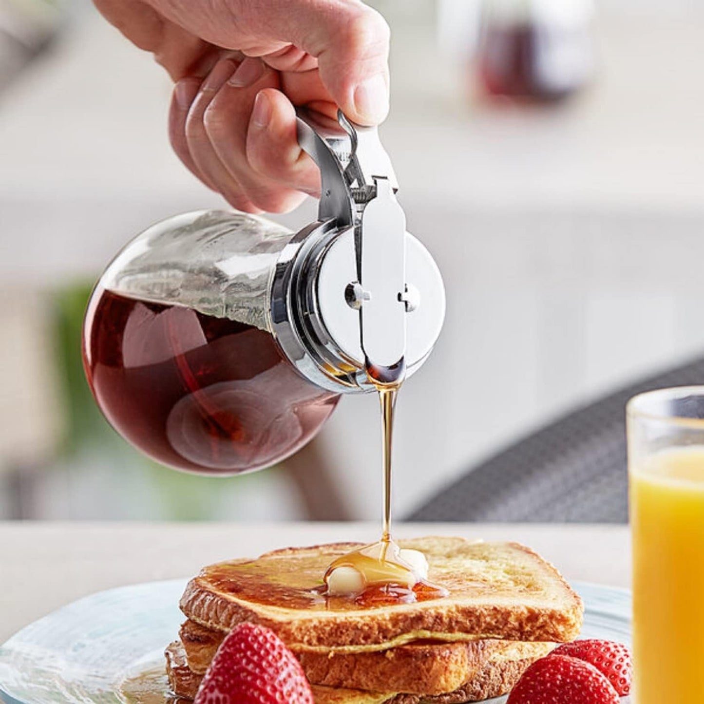 Glass Syrup Dispenser with Cast Zinc Cap Set of 12 – Glass Syrup Dispenser Maple Syrup Honey Pancake Dispenser Honey Pot for Kitchen Cafe and Restaurants