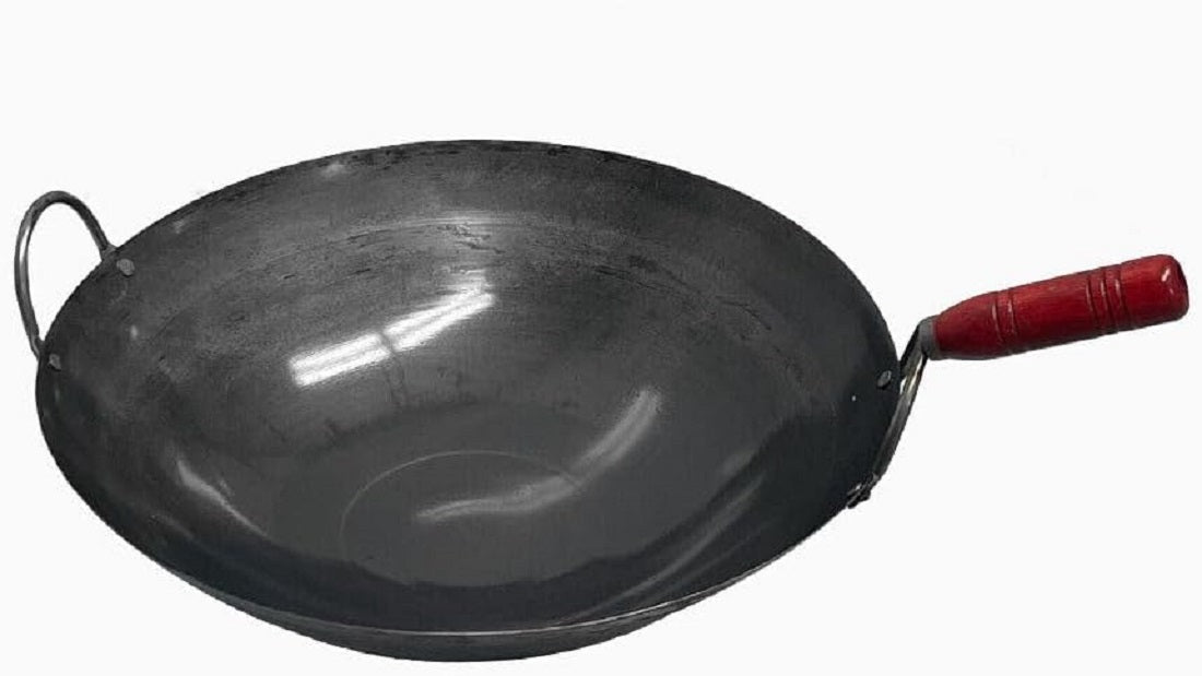 Iron Wok Pan with Wooden Handle – Woks and Stir Fry Pans for Chinese Japanese and Cantonese Cuisine Stir Fry Pans Traditional Woks Grilling Frying Steaming Made in Taiwan