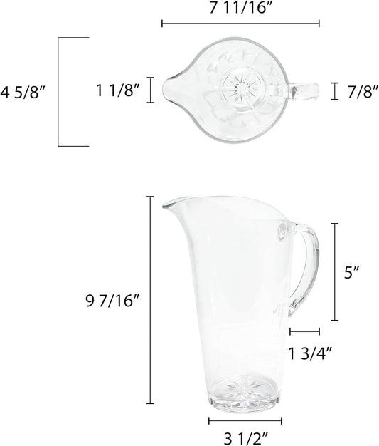 Water Pitcher Polycarbonate- Carafe Clear Plastic Pitcher Juice Containers for Water Iced Tea Juice Beverage Milk Cold Brew Mimosa Bar Perfect for Home and Restaurants