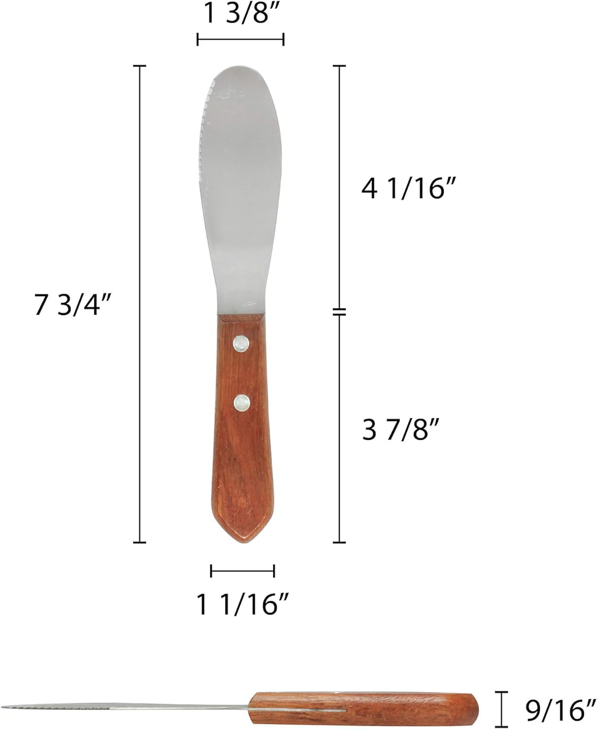 7” Stainless Steel Straight Edge Wide Butter Spreader with Wood Handle Set of 4 - Sandwich Cream Cheese Condiment Knives