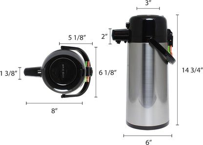 Push Button Coffee Airpot Stainless Steel Body Glass Lined - Hot Beverage Coffee Chocolate Juice Tea Drinks Dispenser Ideal for Large Crowds for Any Occasion