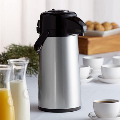 Push Button Coffee Airpot Stainless Steel Body Glass Lined - Hot Beverage Coffee Chocolate Juice Tea Drinks Dispenser Ideal for Large Crowds for Any Occasion