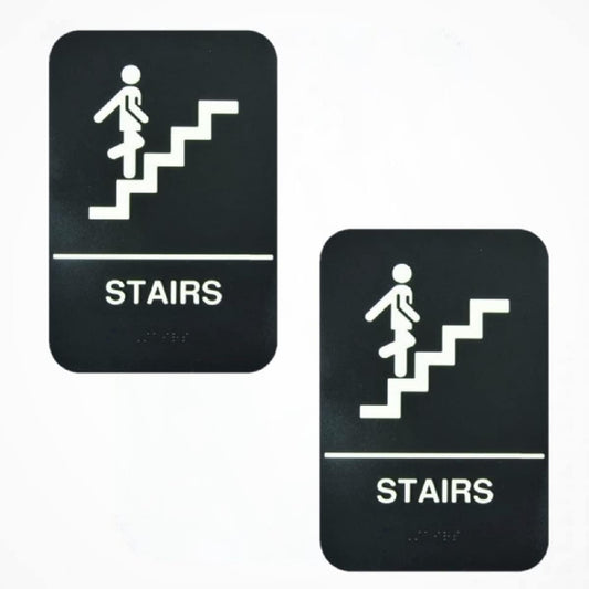 6" x 9" Stairs Sign with Braille Easy Peel Self-Adhesive White on Black Color Set of 2- Waterproof Self Adhesive Store Signs Indoor/Outdoor Warning Marker Home Business Use
