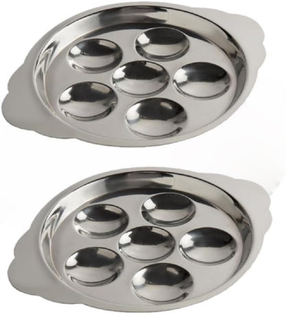 6 Compartment Holes Stainless Steel Snail/Escargot Tray Set of 2- Seafood Snail Dish Escargot Dish Server for Home Kitchen Restaurant Hotel BBQ