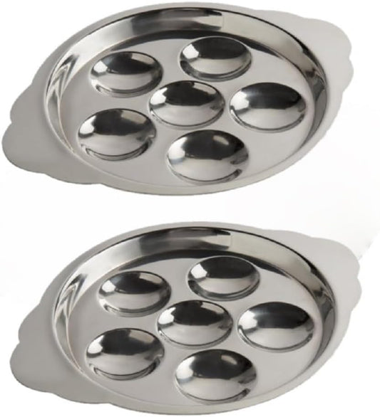 6 Compartment Holes Stainless Steel Snail/Escargot Tray Set of 2- Seafood Snail Dish Escargot Dish Server for Home Kitchen Restaurant Hotel BBQ