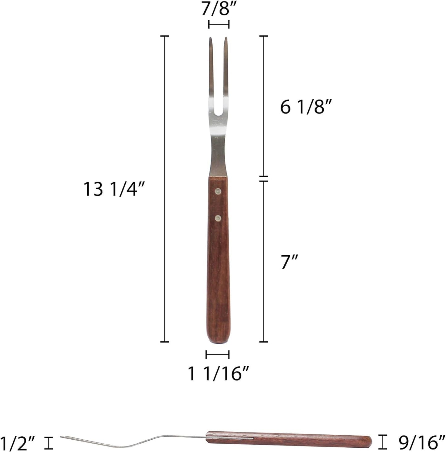 2-Prong Stainless Steel Square Pot Fork with Long Wooden Riveted Handle- Stainless Steel Kitchen Meat Fork Serving Grill BBQ Chef Turning Barbecue