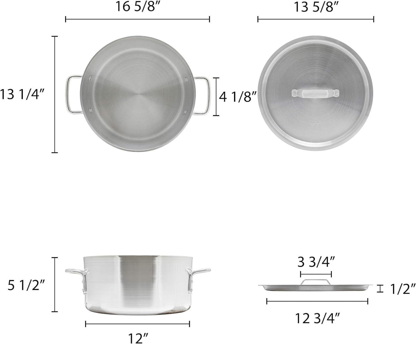 Aluminum Brazier Pot with Cover 6mm Thickness- Heavy Weight Cookware Braiser Pan Braising Pan Perfect Roasting Baking Sauteing Searing and Pan Frying Mirror-Finished