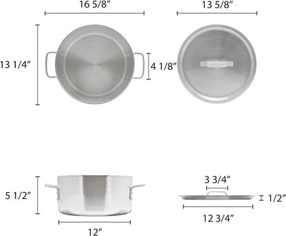 Aluminum Brazier Pot with Cover 6mm Thickness- Heavy Weight Cookware Braiser Pan Braising Pan Perfect Roasting Baking Sauteing Searing and Pan Frying Mirror-Finished