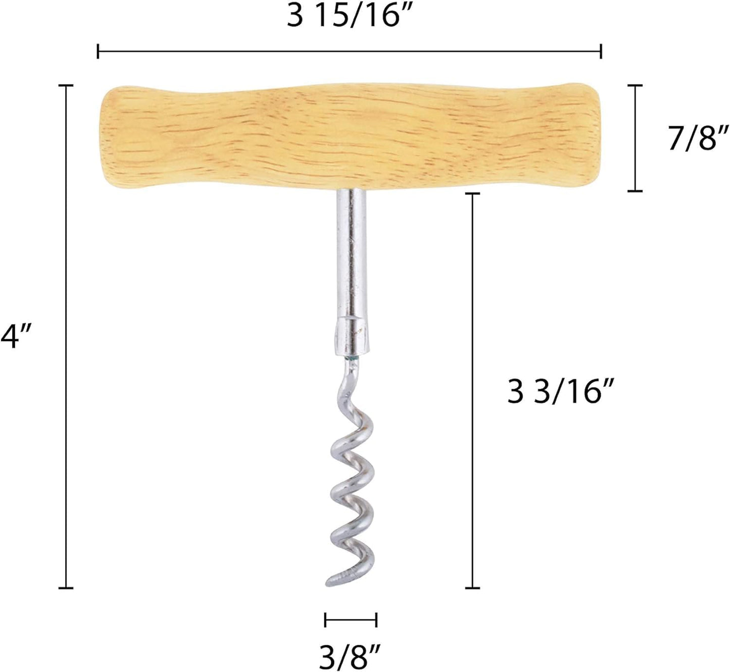 4" Stainless Steel Cork Screw with Wooden Handle - Wine Opener Cork Screw Corkscrews for Wine Bottles Wine Bottle Opener for Servers Waiters Bartenders and Home Use