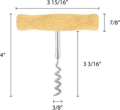 4" Stainless Steel Cork Screw with Wooden Handle - Wine Opener Cork Screw Corkscrews for Wine Bottles Wine Bottle Opener for Servers Waiters Bartenders and Home Use