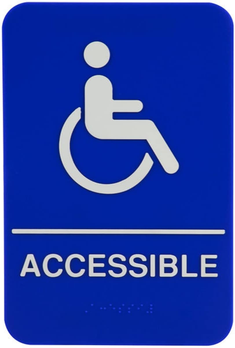 6" x 9" Wheelchair Accessible Restroom Sign with Braille Easy Peel Self-Adhesive White on Blue Color Set of 2- Waterproof Self Adhesive Store Signs Indoor/Outdoor Warning Marker Home Business Use