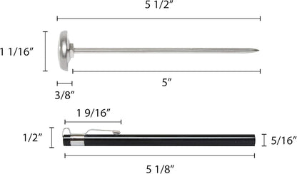 Stainless Steel Pocket Thermometer, 5" Stem, 1" Dial, Fahrenheit- Cooking and Grilling Pocket Size for Food Cooking and Grilling