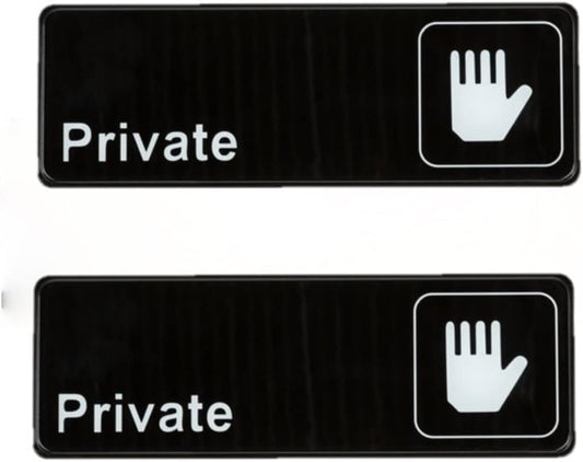 9" x 3" Private Sign with Easy Peel Self-Adhesive White on Black Color Set of 2- Door Sign Waterproof Self Adhesive Store Signs Indoor/Outdoor Warning Marker Home Business Use