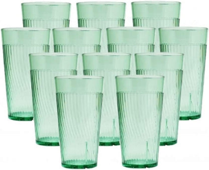 Belize Tumbler/Drinking Cups Green Polycarbonate Set of 12 - Premium Iced Tea Glasses Stackable Reusable Drinking Glasses Dishwasher Safe Break-Resistant for Home Restaurants