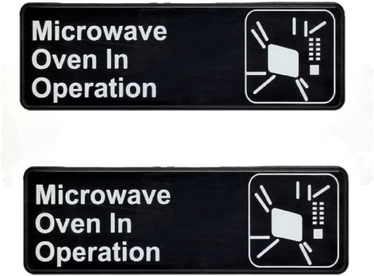 9" x 3" Microwave Oven In Operation Sign with Easy Peel Self-Adhesive White on Black Color Set of 2- Door Sign Waterproof Self Adhesive Store Signs Indoor/Outdoor Warning Marker Home Business Use