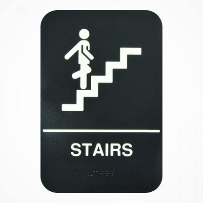 6" x 9" Stairs Sign with Braille Easy Peel Self-Adhesive White on Black Color Set of 2- Waterproof Self Adhesive Store Signs Indoor/Outdoor Warning Marker Home Business Use