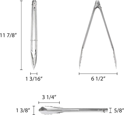 Stainless Steel Flat Spring Utility Tong with Locking Ring Set of 3- Food Tongs Cooking Tongs for Grilling Barbecue Buffets Home Restaurants Food Tong Buffet Tong Appetizer Tong