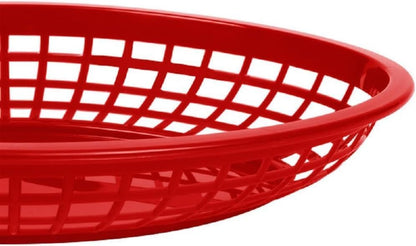 9-3/8" Oval Fast Food Basket Plastic - Fry Fast Food Reusable Foodservice Restaurant Diner Tray Plates Restaurant Deli Serving Chicken Burgers Sandwiches & Fries