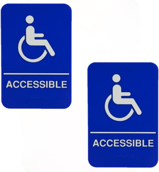 6" x 9" Wheelchair Accessible Restroom Sign with Braille Easy Peel Self-Adhesive White on Blue Color Set of 2- Waterproof Self Adhesive Store Signs Indoor/Outdoor Warning Marker Home Business Use