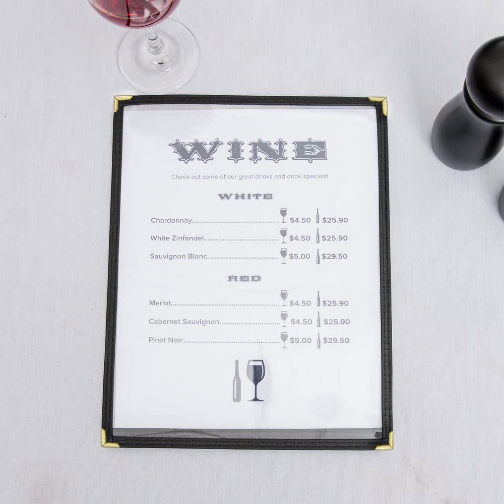 Set of 60 Black 8-1/2” x 11” Single Restaurant Menu Covers 1 Page 2 View Crystal Clear Menu Covers Fits A4 Size Paper Menu Sleeve Menu Folder Menu Book Holders for Bar Cafe Restaurant